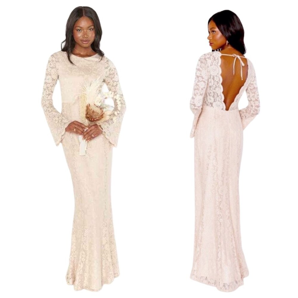 Show Me Your Mumu Natalie Low Back Romantic Lace Bell Sleeve Boho Dress Wedding